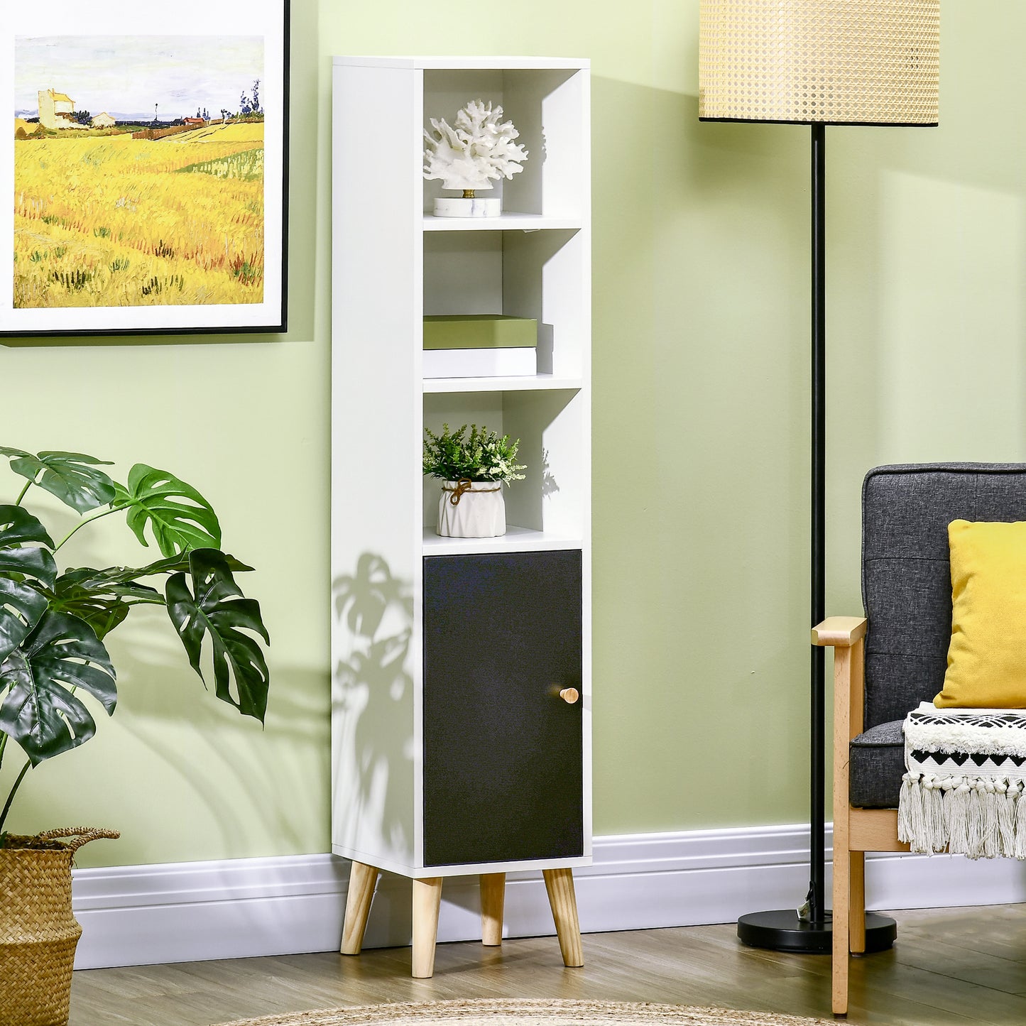 kleankin Bathroom Storage Cabinet, Bathroom Floor Standing Tallboy Unit with Adjustable Shelves and Cabinet, White