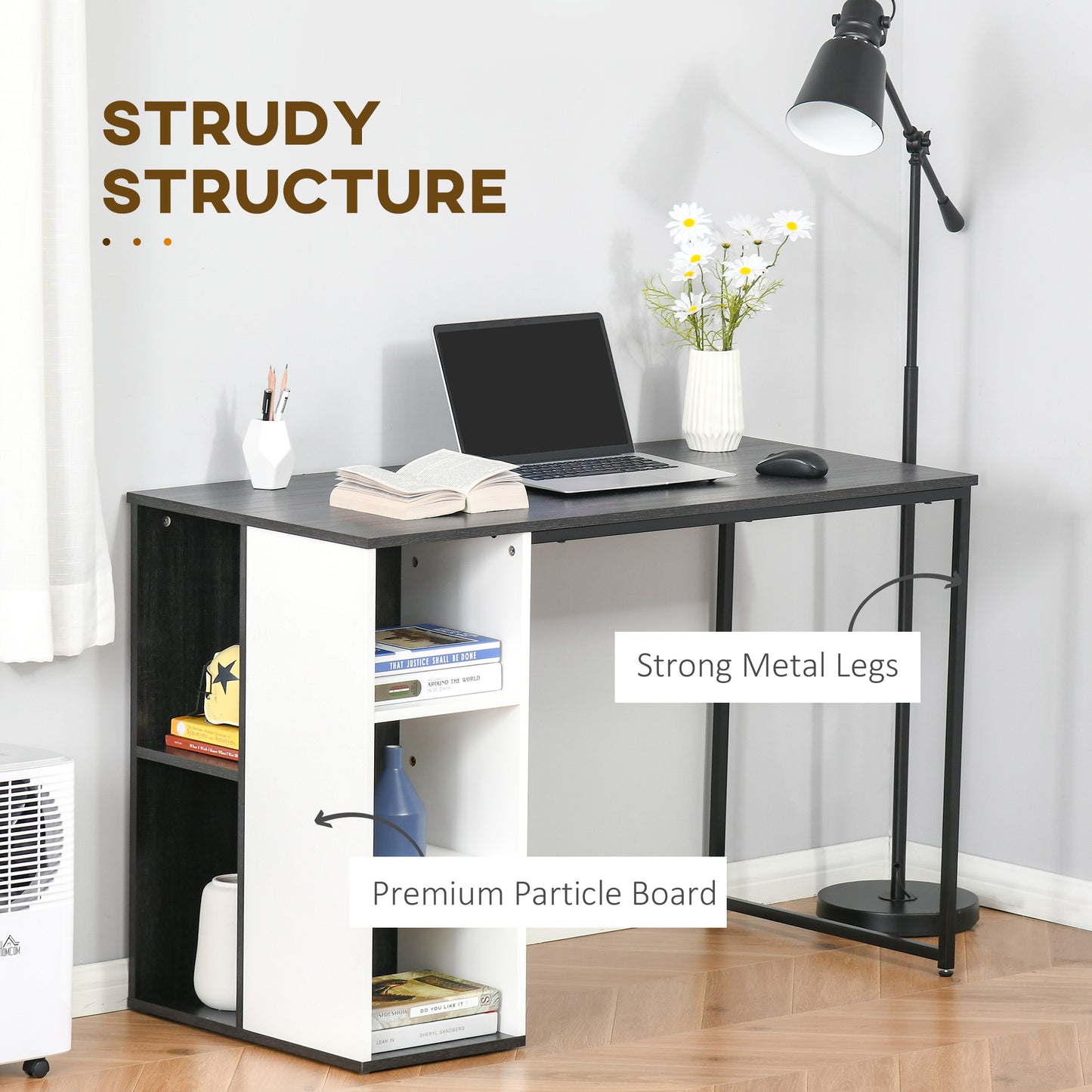 Study Desk with Storage Shelves, Home Office Computer Desk Writing Table Workstation, Grey