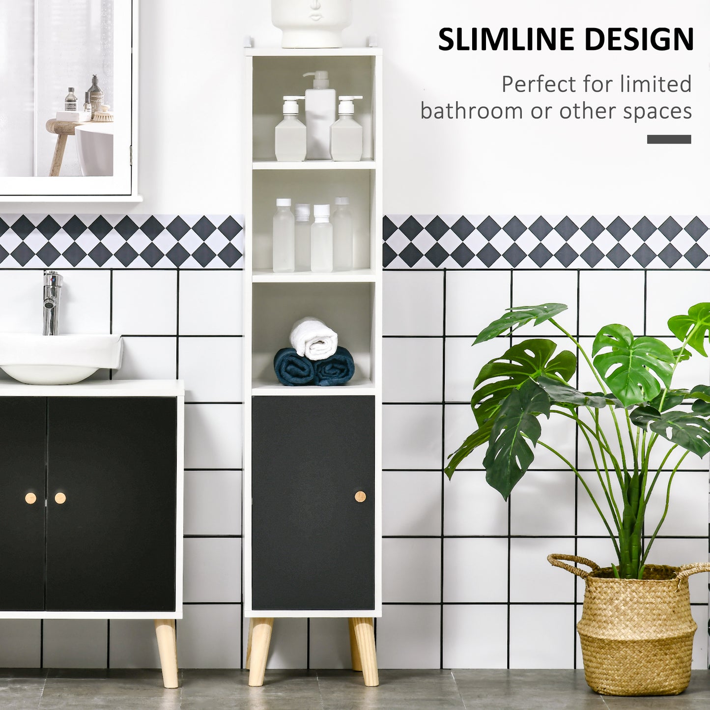 kleankin Bathroom Storage Cabinet, Bathroom Floor Standing Tallboy Unit with Adjustable Shelves and Cabinet, White