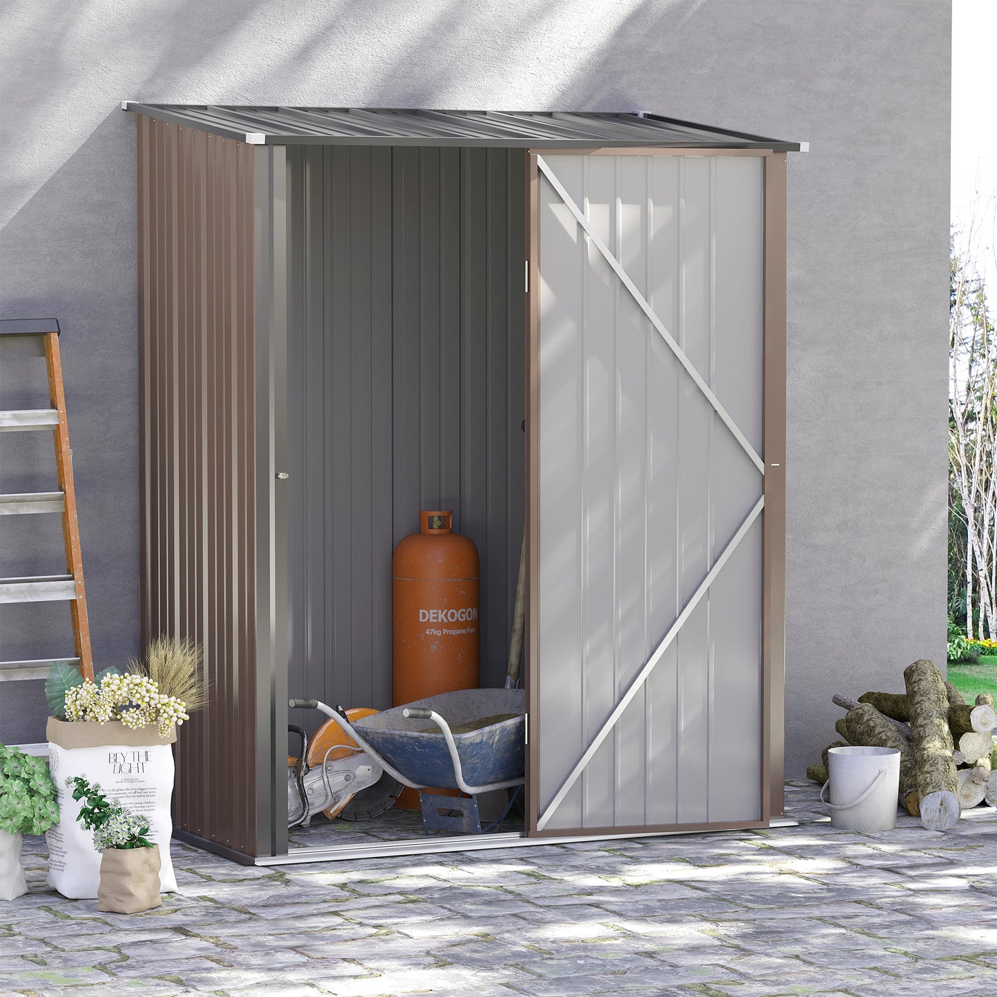 Outsunny 5.3ft× 3.1ft Outdoor Storage Shed, Steel Garden Shed w/ Single Lockable Door, Tool Storage Shed Brown