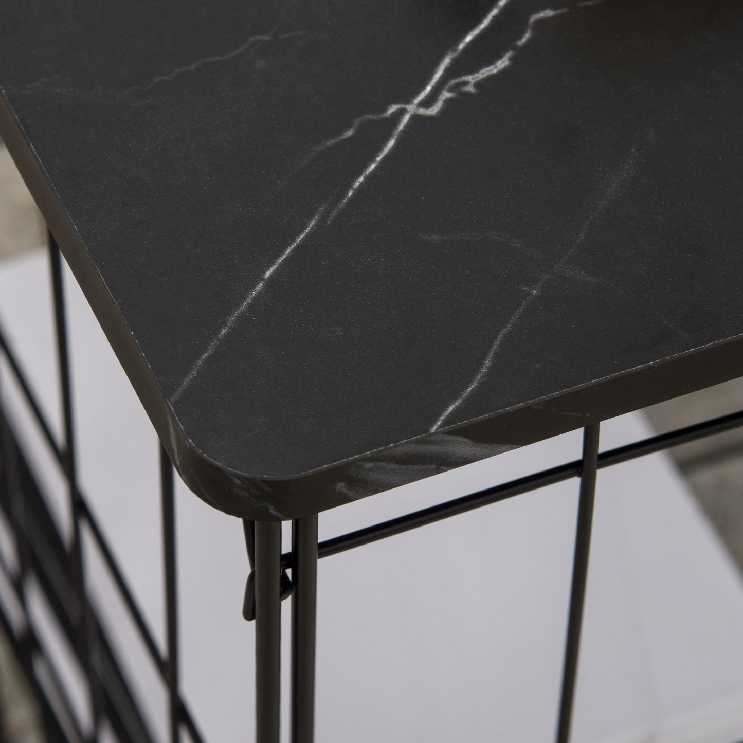 Side Table Marble Top, Black, with Storage, for Living Room Bedroom