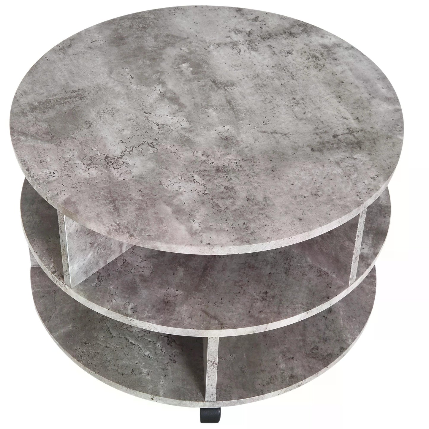 Coffee Table with Wheels, Round, with Storage, 2 Tier, Divider Shelves Lamp Desk Storage