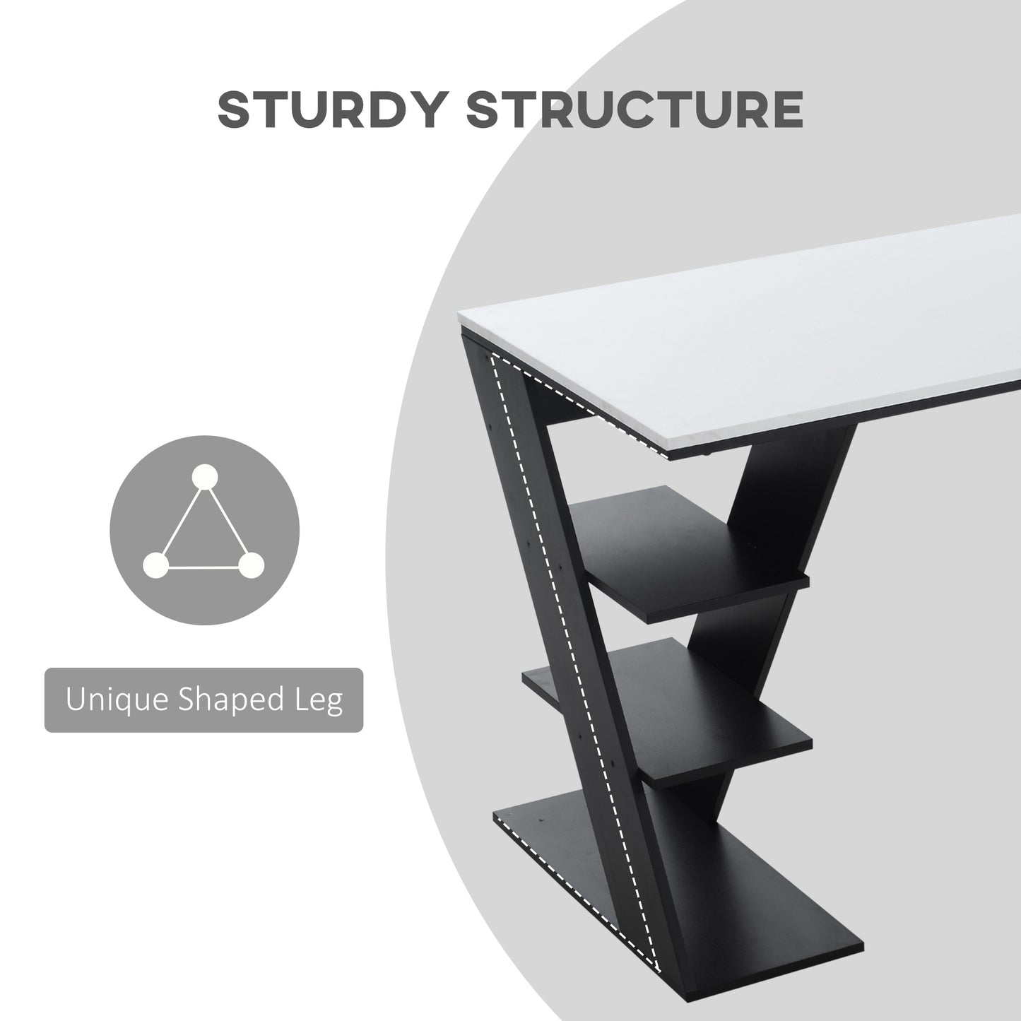 Study Desks with Storage, 120x60x75.5cm Laptop Workstation with 6 Open Shelves White and Black