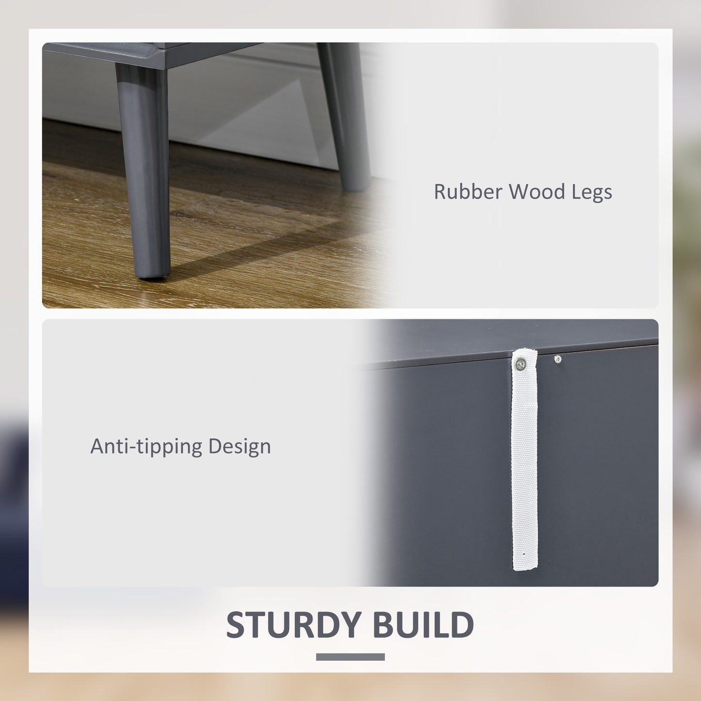 Modern Sideboard, Storage Cabinet with Glass Door Cupboard, 2 Drawers, Bedside Table for Bedroom, Living Room, Grey