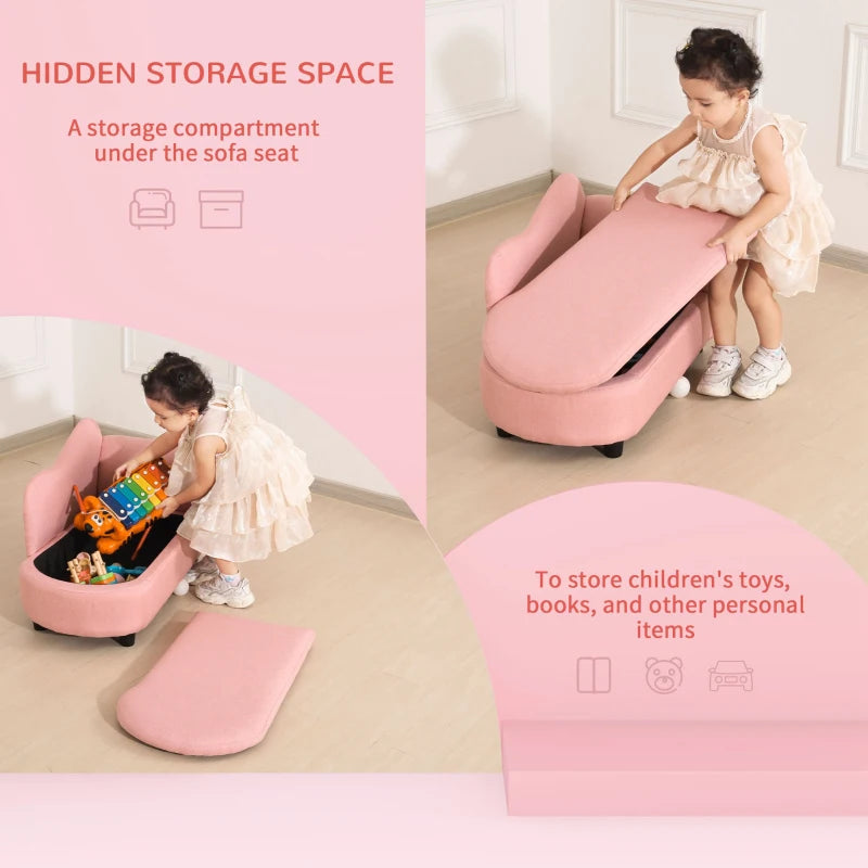 Toddlercouch, Kids Sofa, with Storage Compartment Pink
