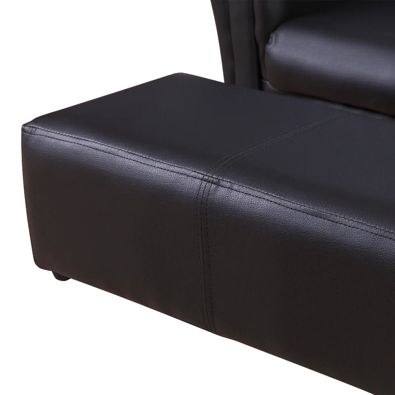 Toddlercouch, 2 Seater, Kids Sofa, w/ Footstool, PVC, Wood Frame, Black