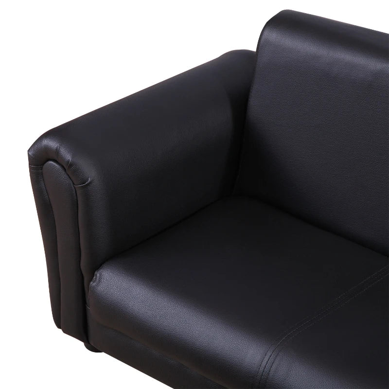 Toddlercouch, 2 Seater, Kids Sofa, w/ Footstool, PVC, Wood Frame, Black