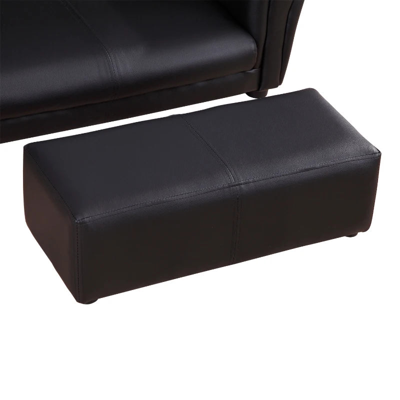Toddlercouch, 2 Seater, Kids Sofa, w/ Footstool, PVC, Wood Frame, Black