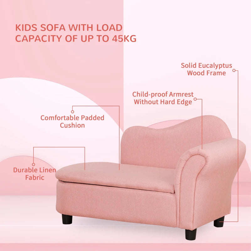 Toddlercouch, Kids Sofa, with Storage Compartment Pink
