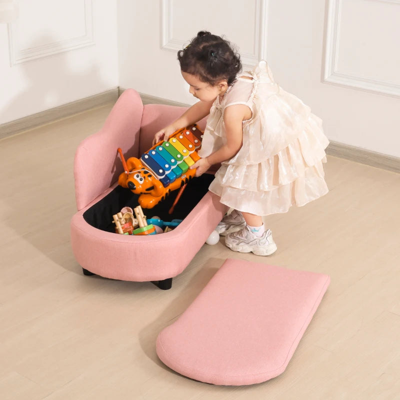 Toddlercouch, Kids Sofa, with Storage Compartment Pink