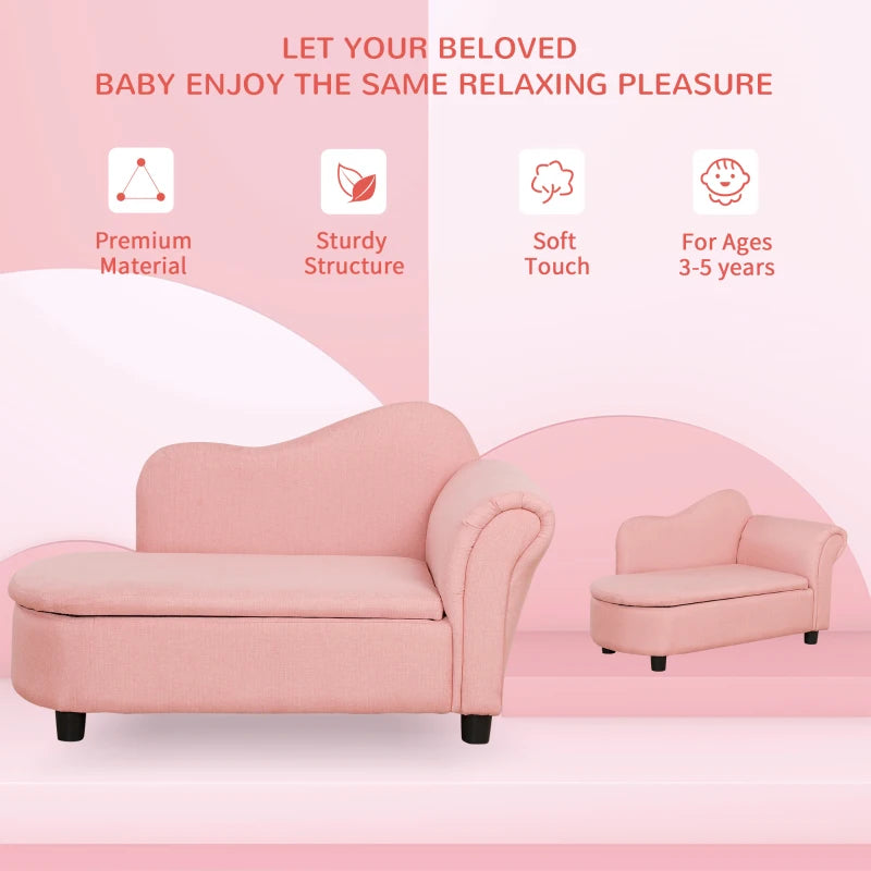 Toddlercouch, Kids Sofa, with Storage Compartment Pink