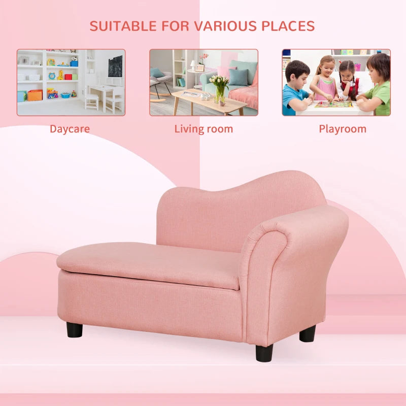 Toddlercouch, Kids Sofa, with Storage Compartment Pink