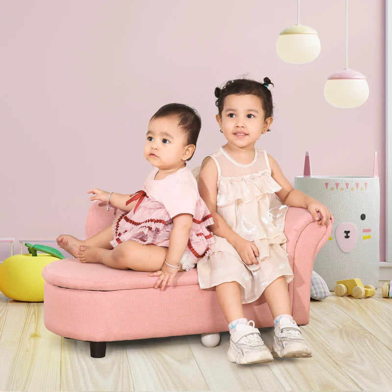 Toddlercouch, Kids Sofa, with Storage Compartment Pink