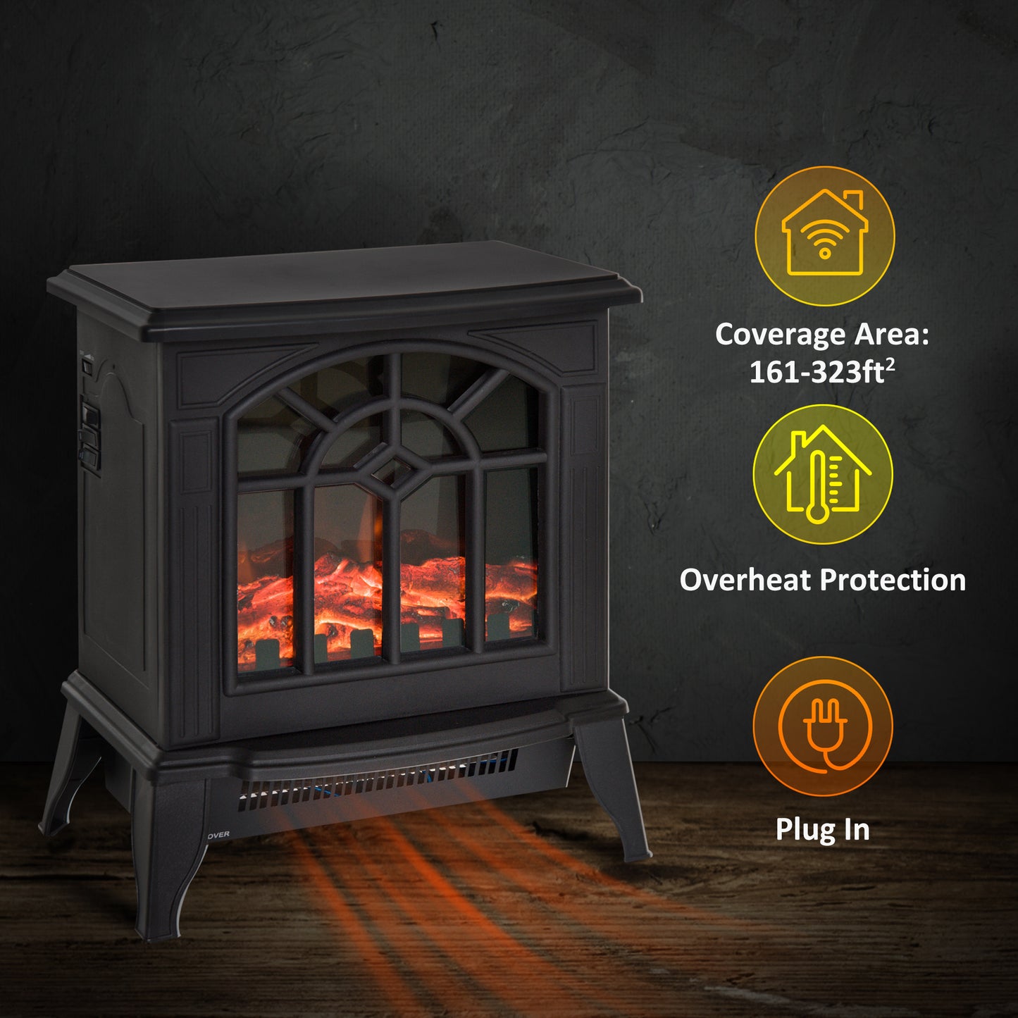 Electric Stove Fire, Electric Freestanding Fireplace, Flame Effect , w/ LED 900W/1800W Black