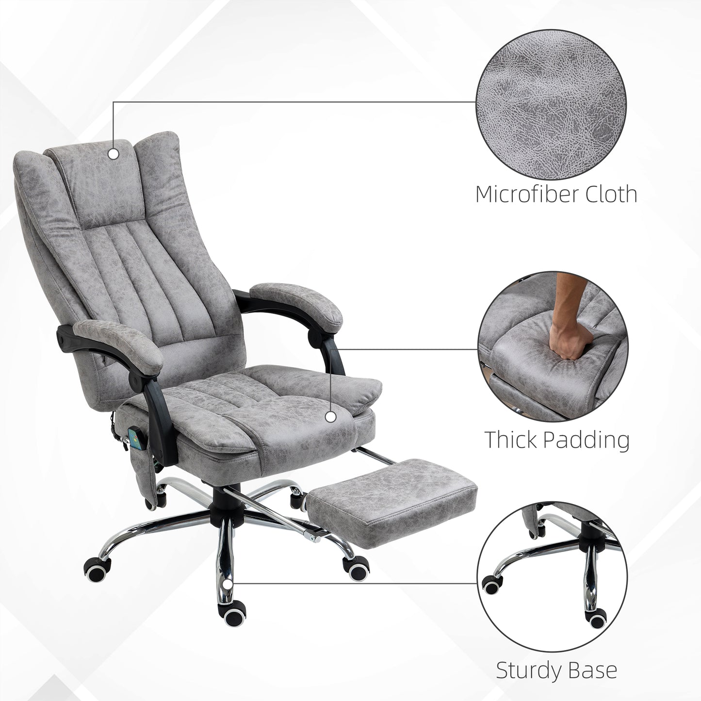 Executive Office Chair, Massage Office Chair, Office Chair,  w/Footstool, 135° Reclining, 360° Swivel, 6-point Massage, Grey