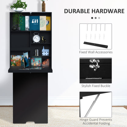 Folding Wall-Mounted Drop-Leaf Table With Chalkboard Shelf Multifunction Black