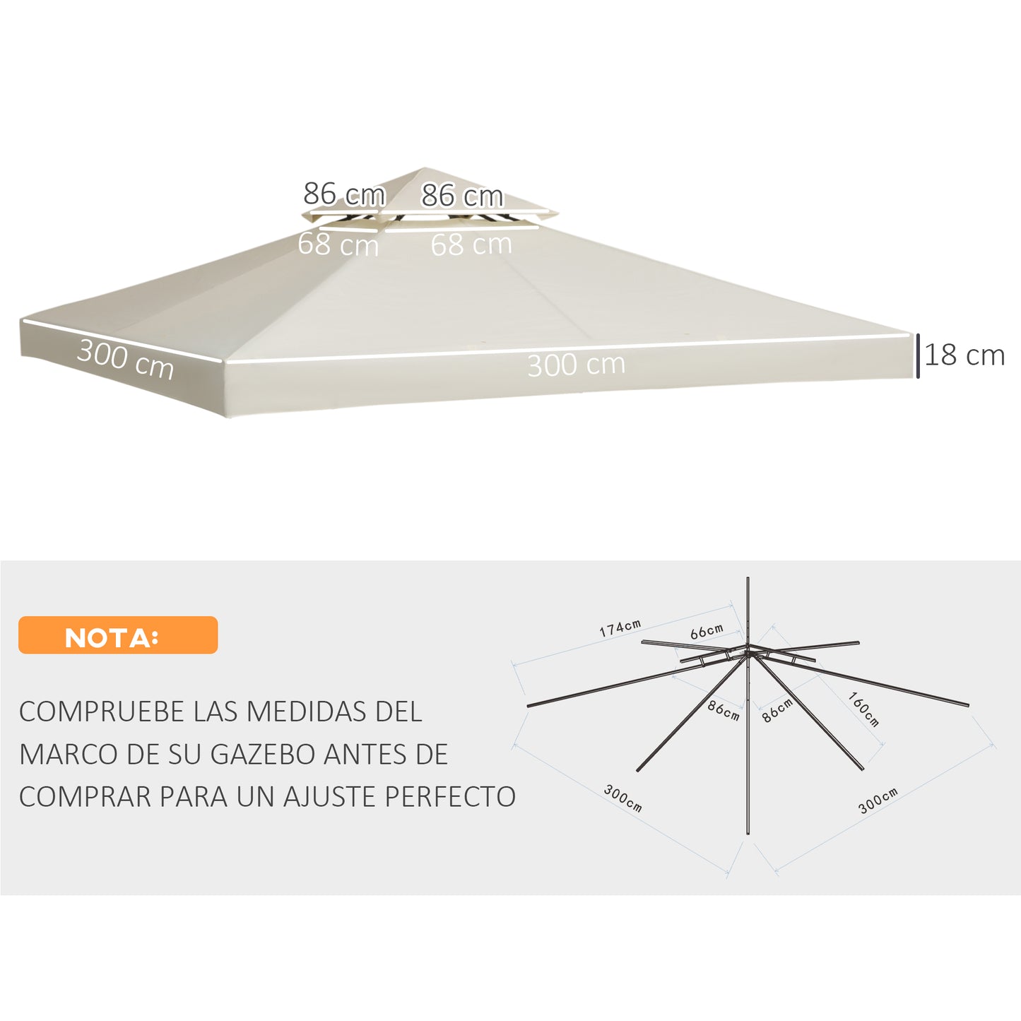 Gazebo Replacement Canopy 3x3 m-Ivory/Cream