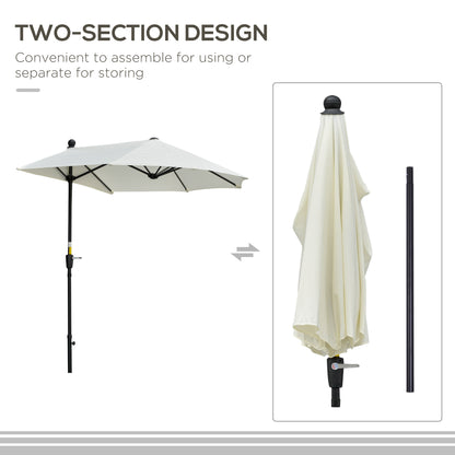 2m Half Parasol Market Umbrella Garden Balcony Parasol with Crank Handle, Cross Base, Double-Sided Canopy, Cream White