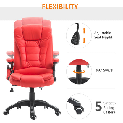 Ergonomic Office Chair, Massage Office Chair, Executive Office Chair, Leather, 135°Reclining, 360° Swivel, Rocking Function Red