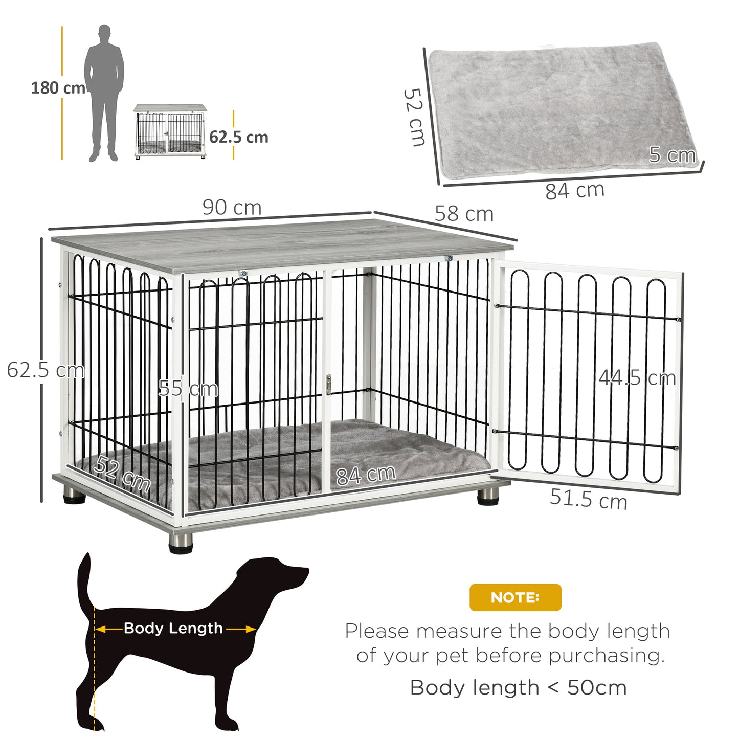 Dog Crate Furniture Side End Table with Soft Washable Cushion, Indoor Dog Kennel with Lockable Door, for Small and Medium Dogs