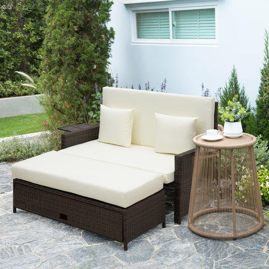 Outsunny Rattan 2-Seater Day Bed-Brown 