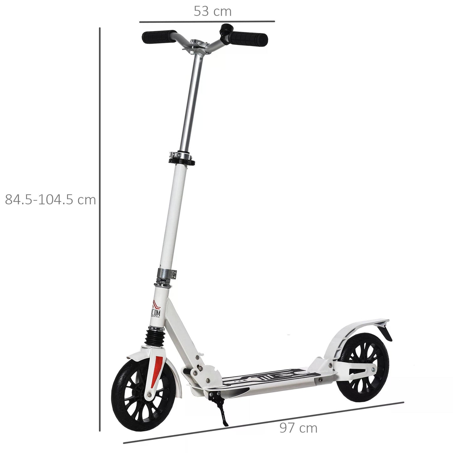 Adult Kick Scooter, Foldable, Height Adjustable 200mm Large Wheels Scooters w/ with Foot Brak and Manual Bell, White