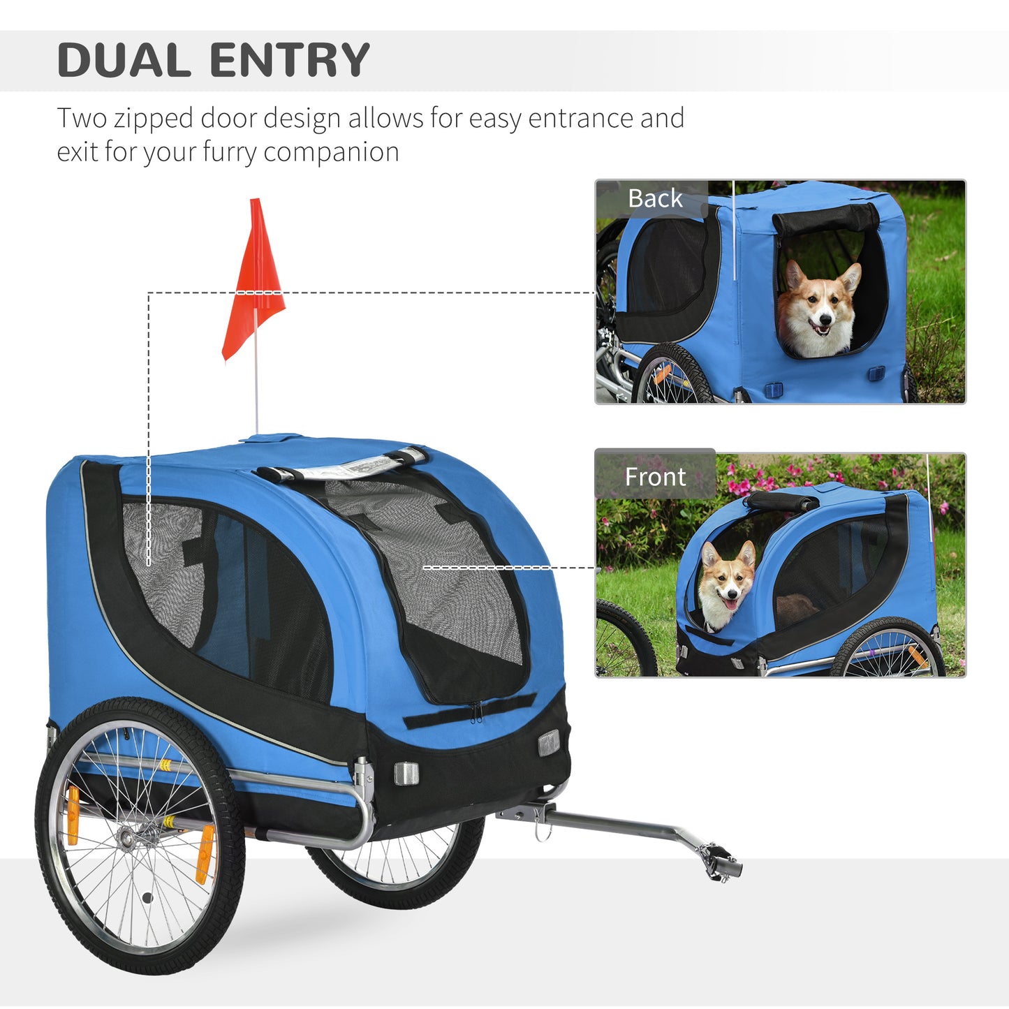 Folding Bicycle Pet Trailer W/Removable Cover-Blue