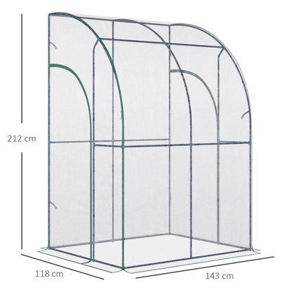 Outdoor Walk-In Lean to Wall Tunnel house w/ Zippered Roll Up Door PVC Cover Sloping Top Clear 143cm x 118cm x 212cm