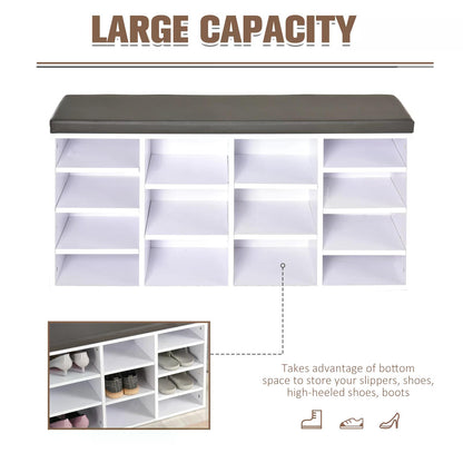 PU Leather 14-Compartment Shoe Storage Bench Brown/White