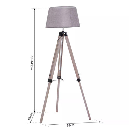 Mid Century Floor Lamp, Tripod, Linen Lampshade Adjustable Height Foot Switch Lightweight E27 Bedside Grey