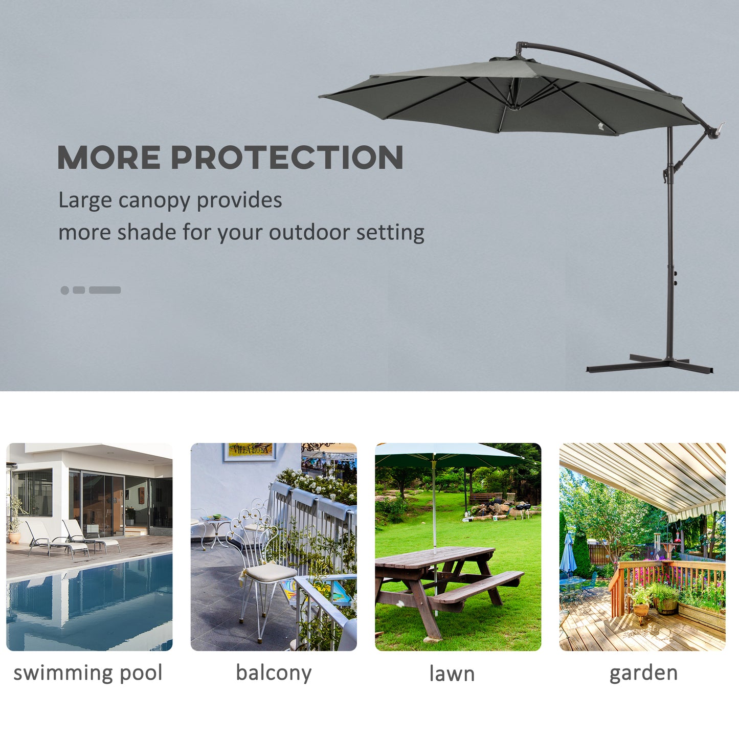 3m Cantilever Umbrella Garden Banana Parasol Patio Hanging Sun Shade - Grey