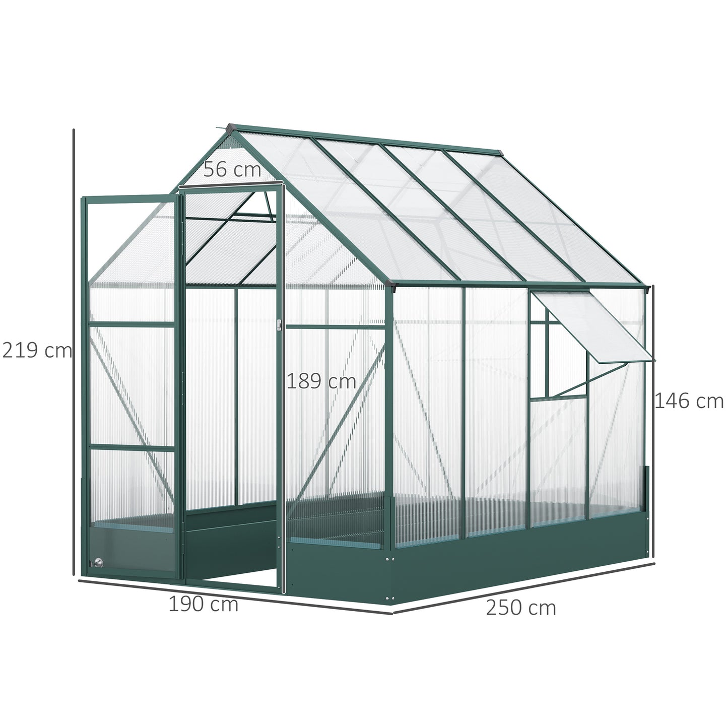 Walk-in Greenhouse Polycarbonate Outdoor Plant Garden, Temperature Controlled Window, with Foundation, 6.2x7.2ft