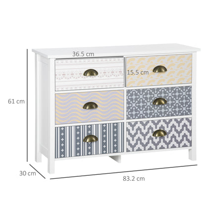 6 Drawer Chest of Drawers Storage Cabinet w/Metal Handles Colourful Patterns Anti-tipping for Living Room, Bedroom