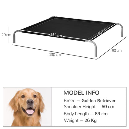 Elevated Pet Bed Cooling Raised Cot-Style Bed for Large Sized Dogs W/ Non-slip Pads Steel Frame Breathable Mesh Fabric - Black