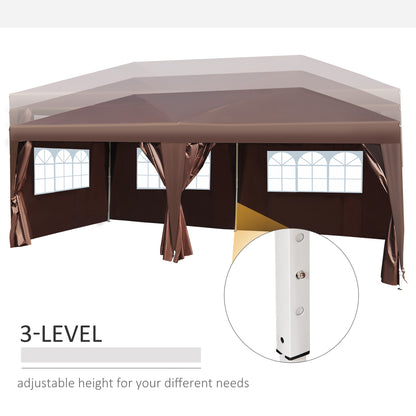 Heavy Duty Pop Up Gazebo Marquee With Sides Outdoor Canopy, size(6m x 3m)-Coffee