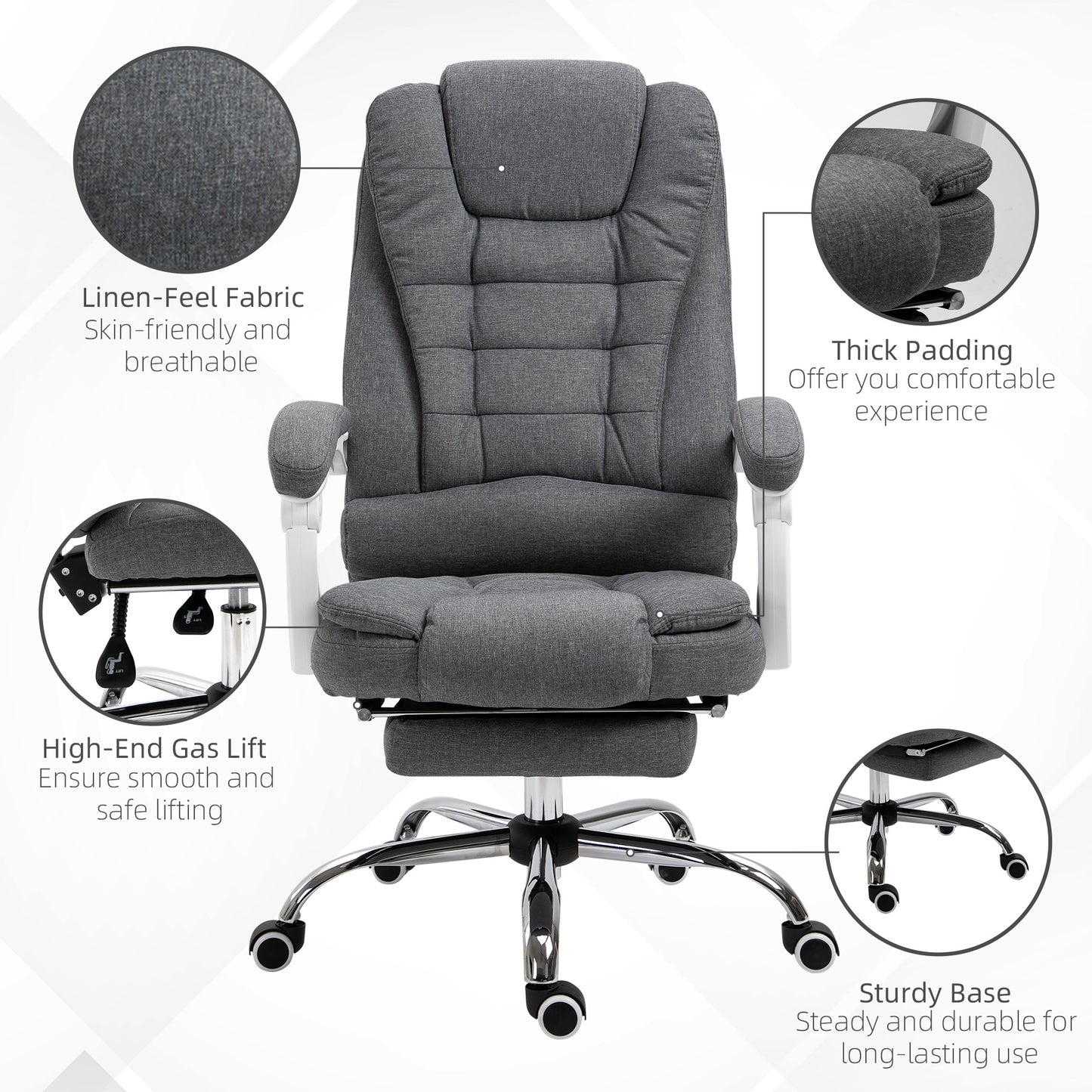 Reclining Office Chair with Footrest, Ergonomic, Executive, Linen,