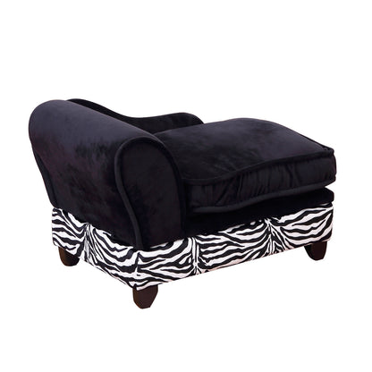Fabric Cat Sofa, 57x34x36cm-Black, Zebra-Stripe with Storage Box Pet Couch Pet Storage Sofa Bed
