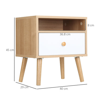 Wooden Bedside Table, with Drawer and Shelf, Modern Nightstand, End Table for Living Room, Bedroom, Natural