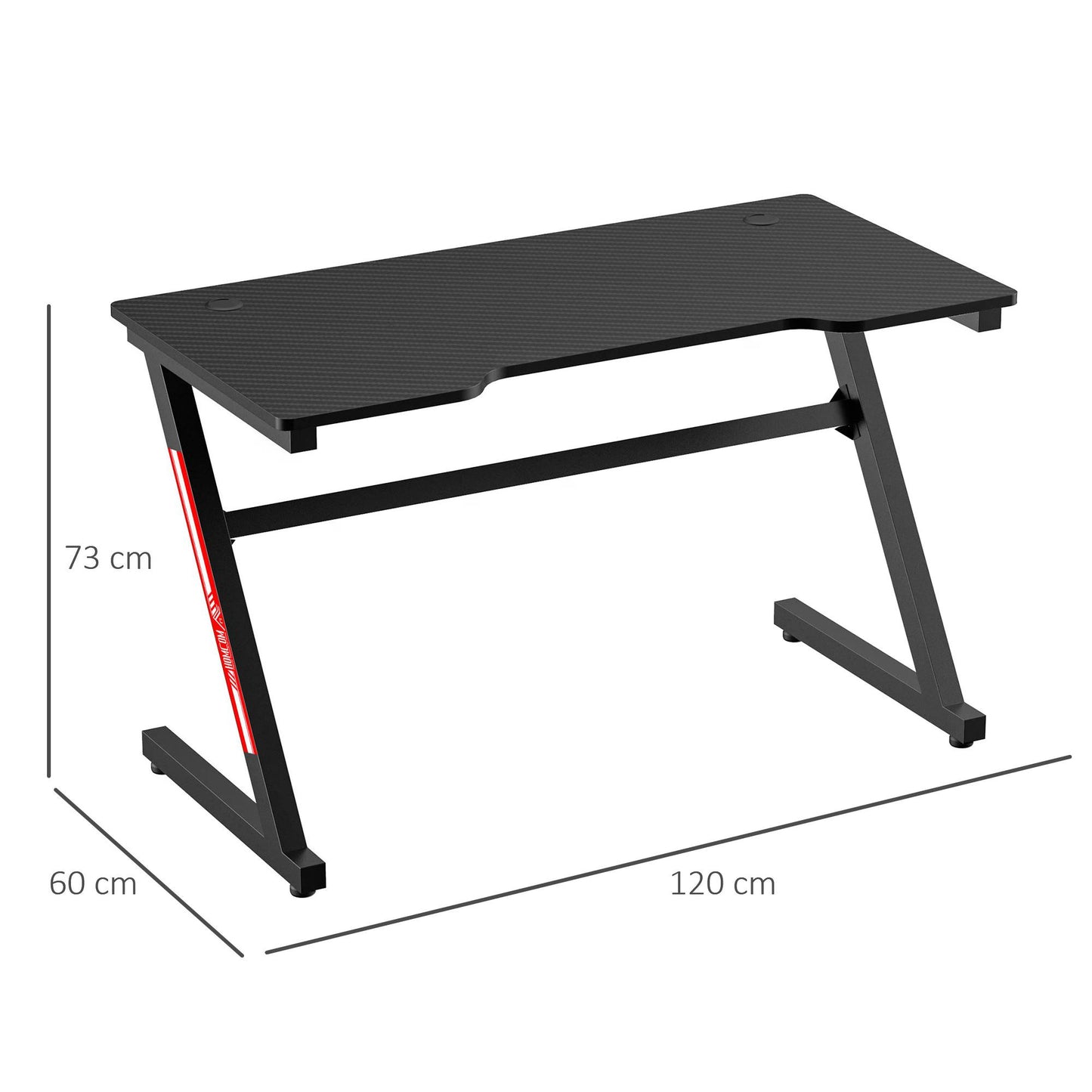 Small Gaming Desk, 1.2m Z-Shaped Racing Style Home Office Computer Table with 2 Cable Managements Black