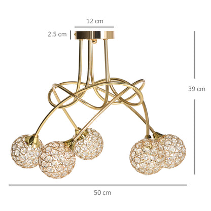 Crystal Chandelier Modern Pendant Light for Living Room with 5 Ball Lampshades 5 G9 Bulbs Required Gold Tone