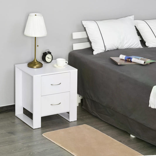 HOMCOM Particle Board 2-Drawer Bedside Table White 