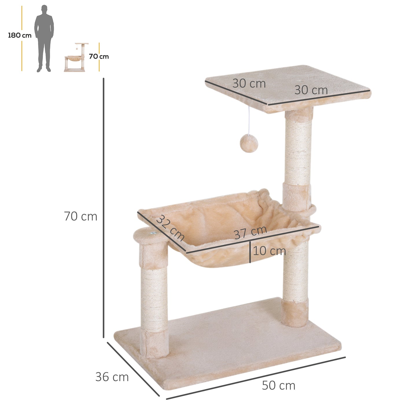 70cm Cat Tree Cat Tower Scratching Post Climbing Tree for Kitty Activity Center Beige