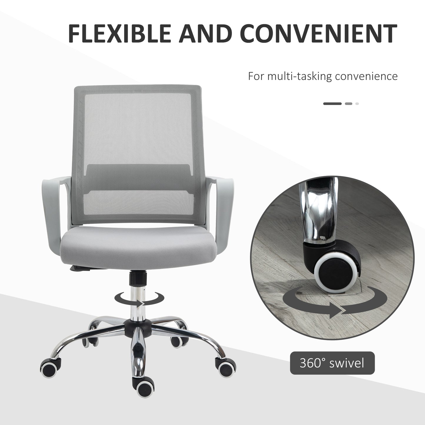 Ergonomic Desk Chair Mesh Office Chair with Adjustable Height Armrest and 360° Swivel Castor Wheels Grey  Aosom Irealnd