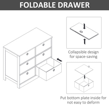 6 Drawer Chest, Fabric, W/ 6 Drawers for Bedroom Living Room&Hallway White&Grey