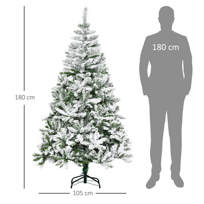 6ft Snow Flocked Artificial Christmas Tree Xmas Pine Tree with 750 Realistic Branches, Auto Open and Steel Base, Green