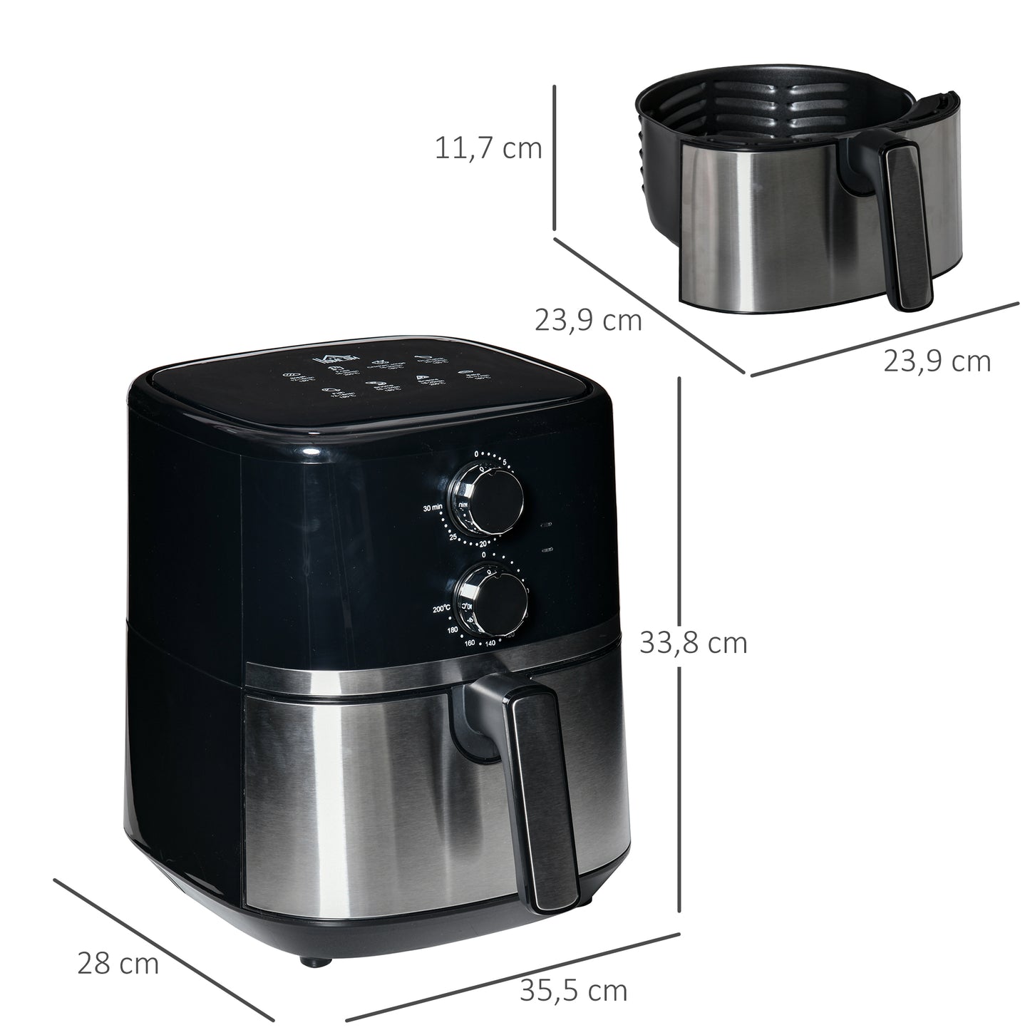 Smart Air Fryers, 1500W 4.5L with Rapid Air Circulation, Adjustable Temperature, Timer and Nonstick Basket, Black