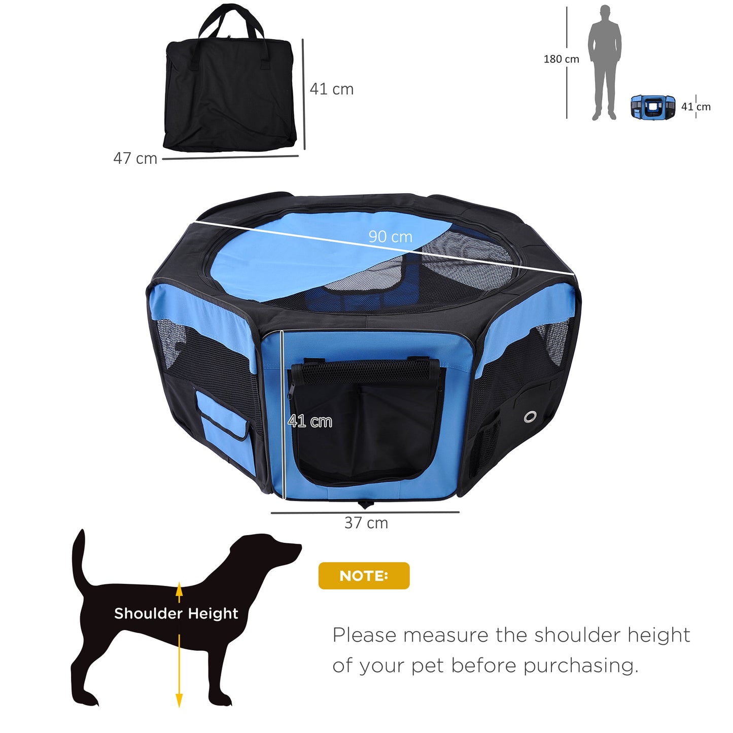 Fabric Pet Dog Playpen 8 panels Portable Octagon Shape Blue/Black Pet Playpen