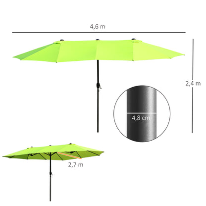 4.6m Garden Parasol Double-Sided Sun Umbrella Patio Market Shelter Canopy Shade Outdoor Green NO BASE Double-sided Crank