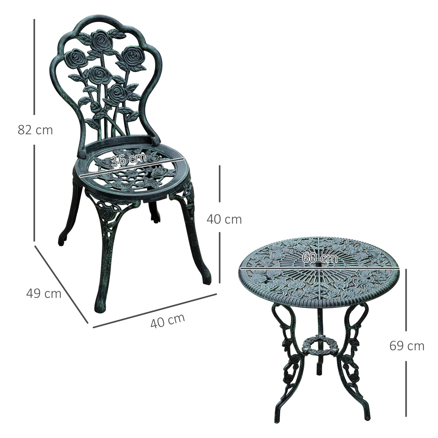 3 Pcs Cast Aluminum Bistro Set-Green