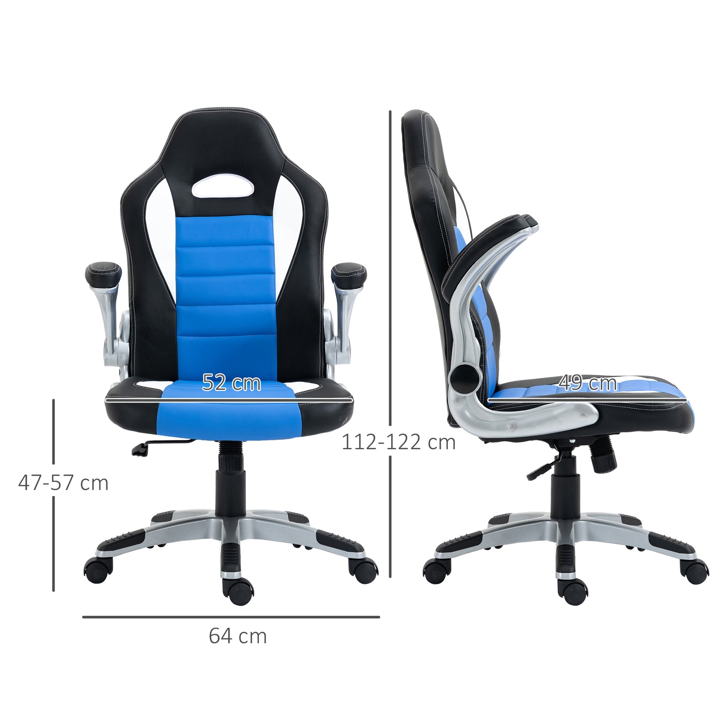 Leather Desk Office Chair, Height Adjustable Swivel Chair With Tilt Function, Flip Up Armrests, Blue